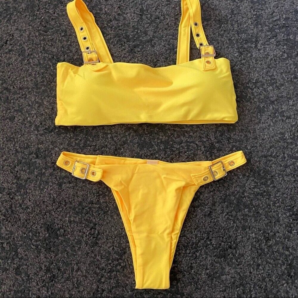 Yellow belted bikini swimsuits July sale - Picture 2 of 4